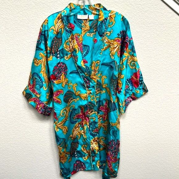 Victoria's Secret Vintage Size Small Silk Gold Label Starfish Robe Slip Set Gown - Picture 15 of 16